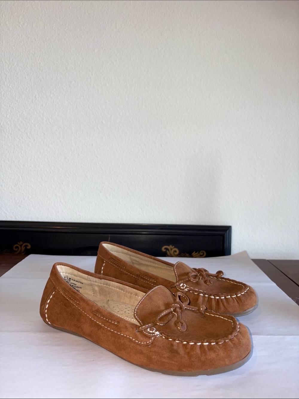suede moccasin-style loafers in brown NWOT